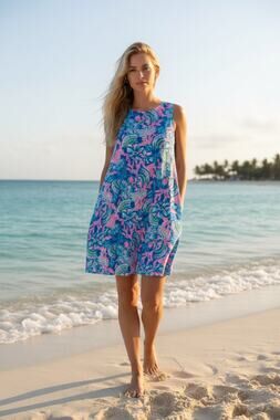 NWT LILLY PULITZER DRESS PINK BLUE SHORT MINI SWING BEACH COASTAL RESORT FLORAL
